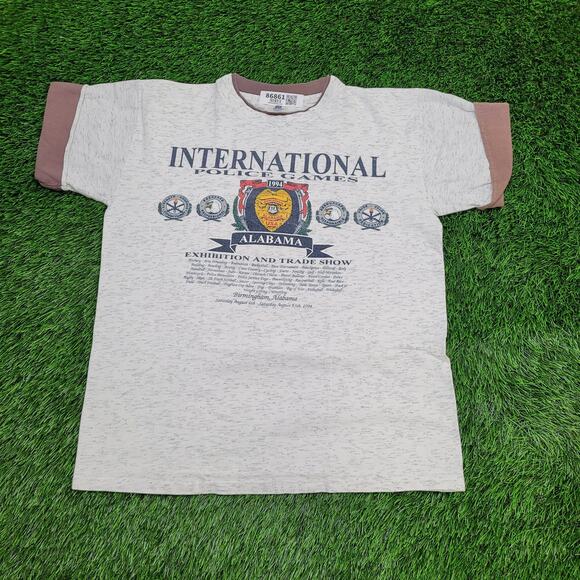 Vintage 1994 International Police Games Shirt M/L 22x25 Gray USA - Picture 1 of 13
